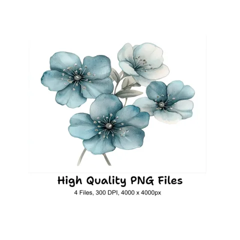 Blue Floral Clipart Bundle