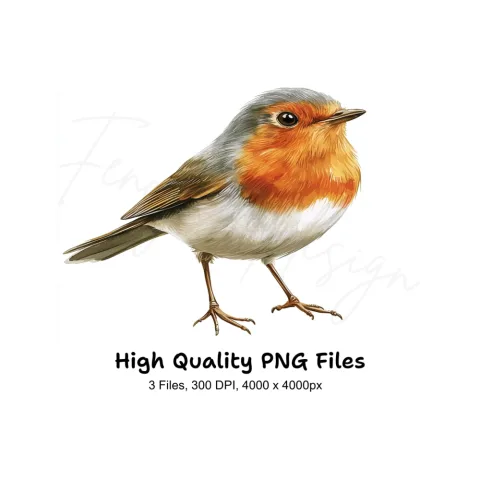 Cute European Robin Bird Illustrations Clipart Bundle