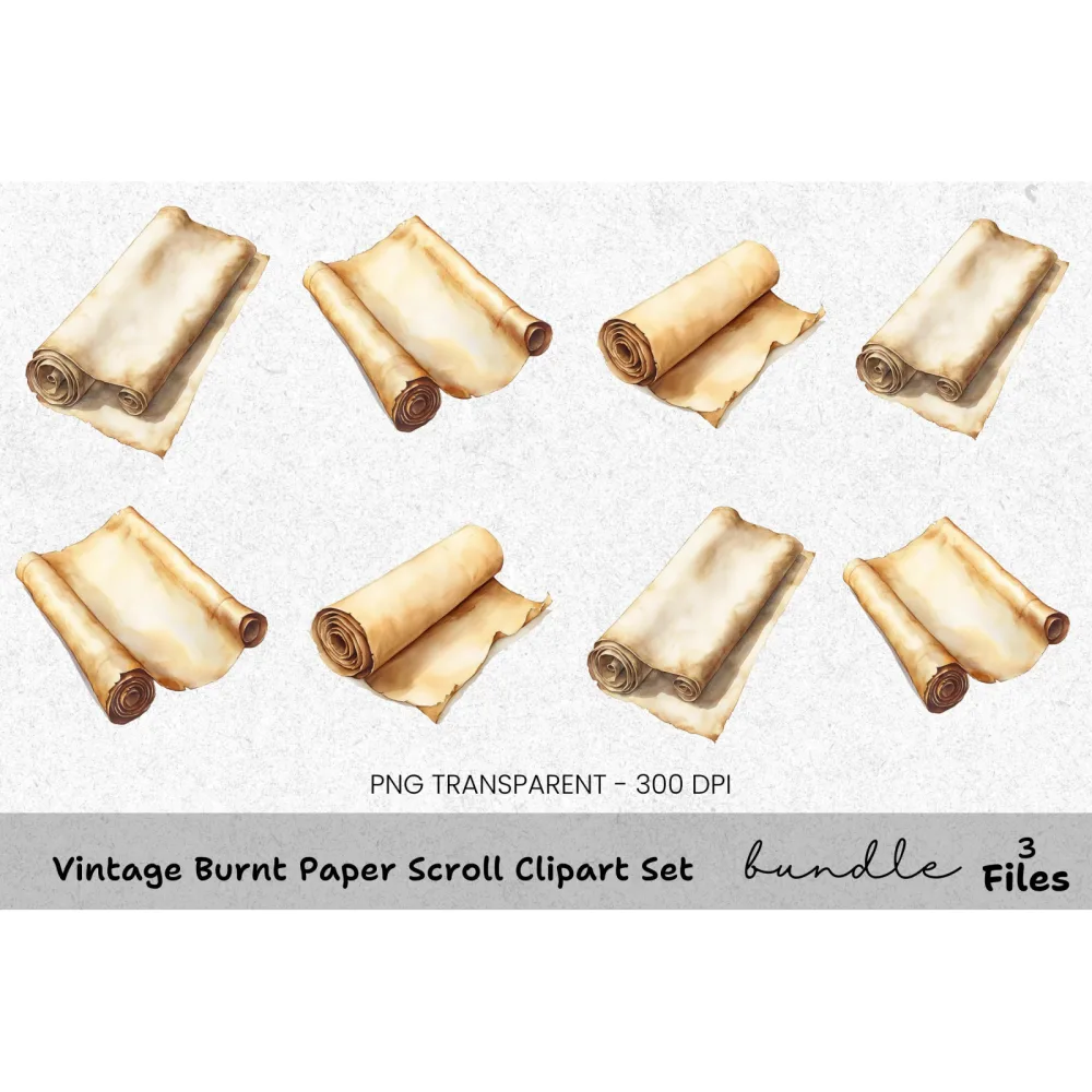 Vintage Burnt Scroll Clipart Bundle
