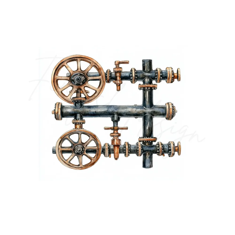 Steampunk Industrial Pipe Elements Clipart Bundle