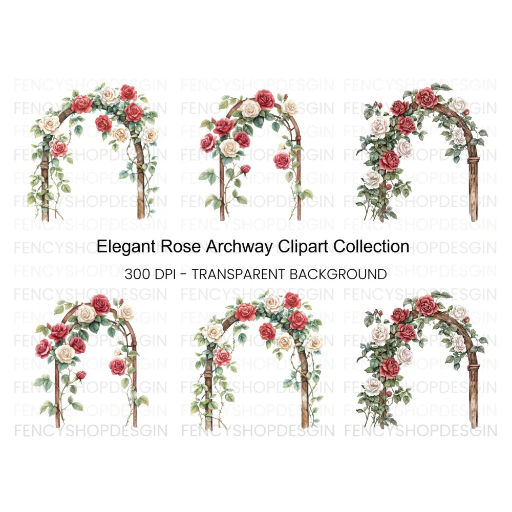 Elegant Rose Archway Clipart Bundle