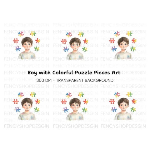 Boy with Puzzle Pieces Clipart Bundle