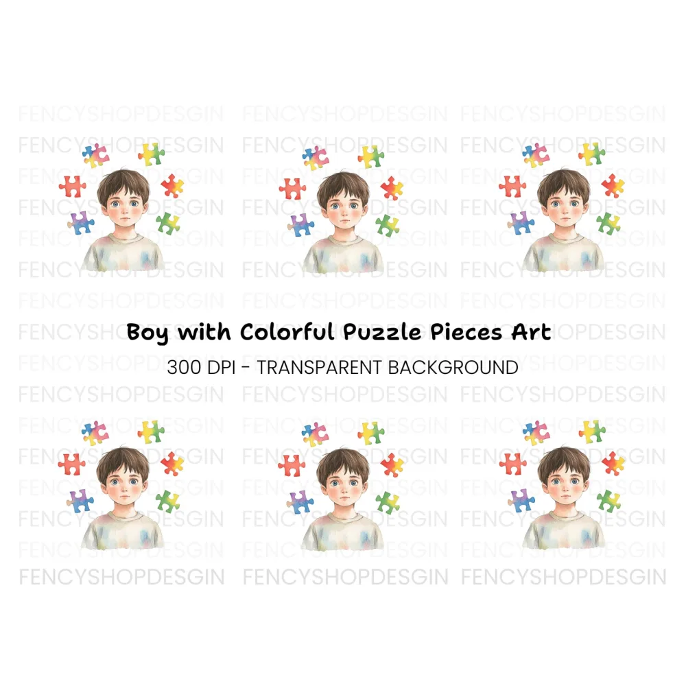 Boy with Puzzle Pieces Clipart Bundle