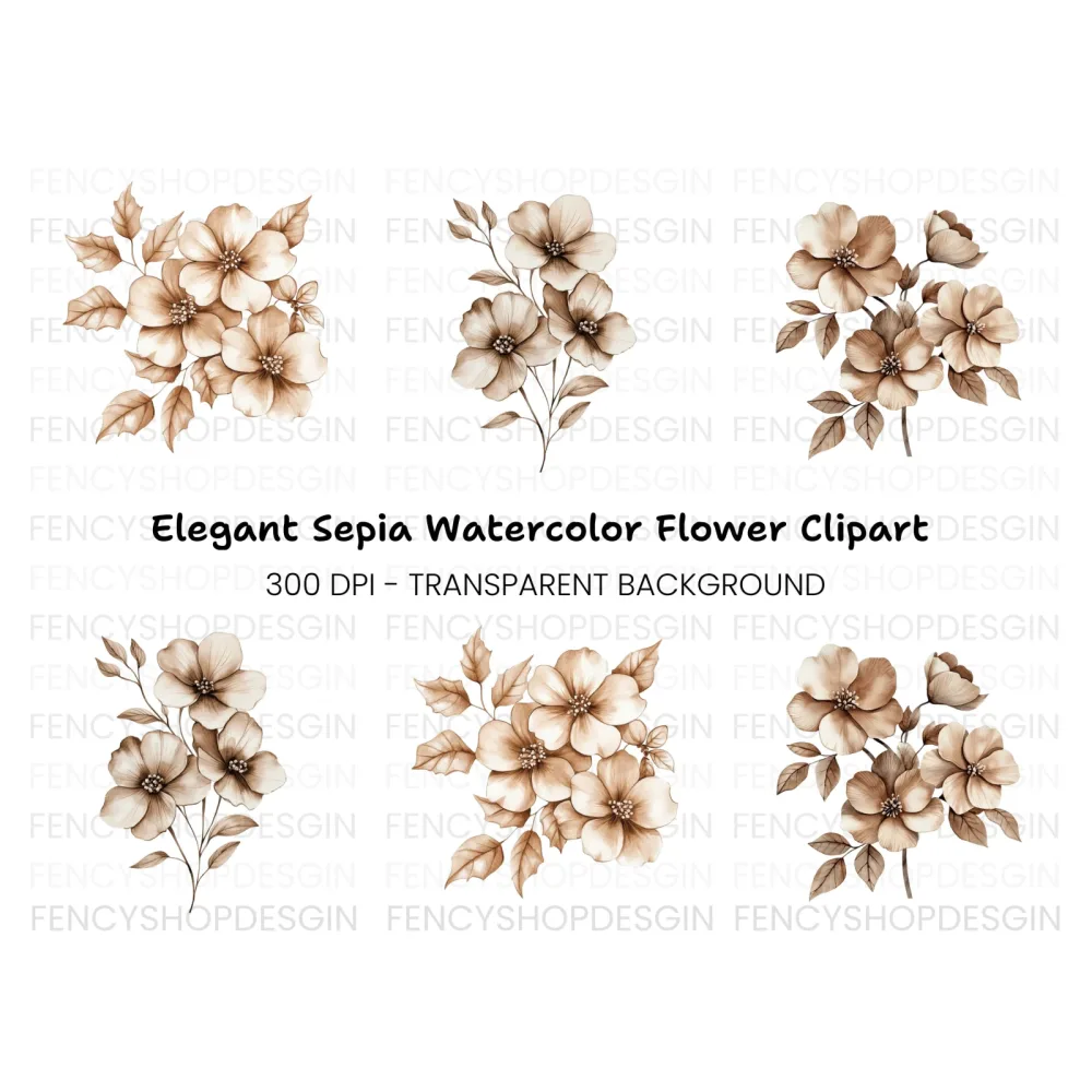 Elegant Sepia Floral Clipart Bundle