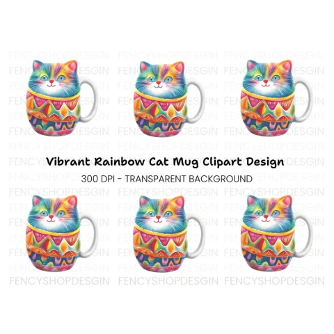 Whimsical Rainbow Cat Clipart Bundle