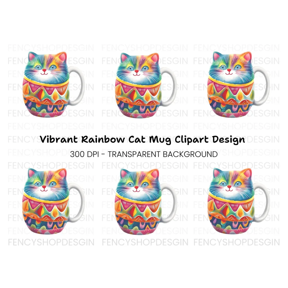 Whimsical Rainbow Cat Clipart Bundle