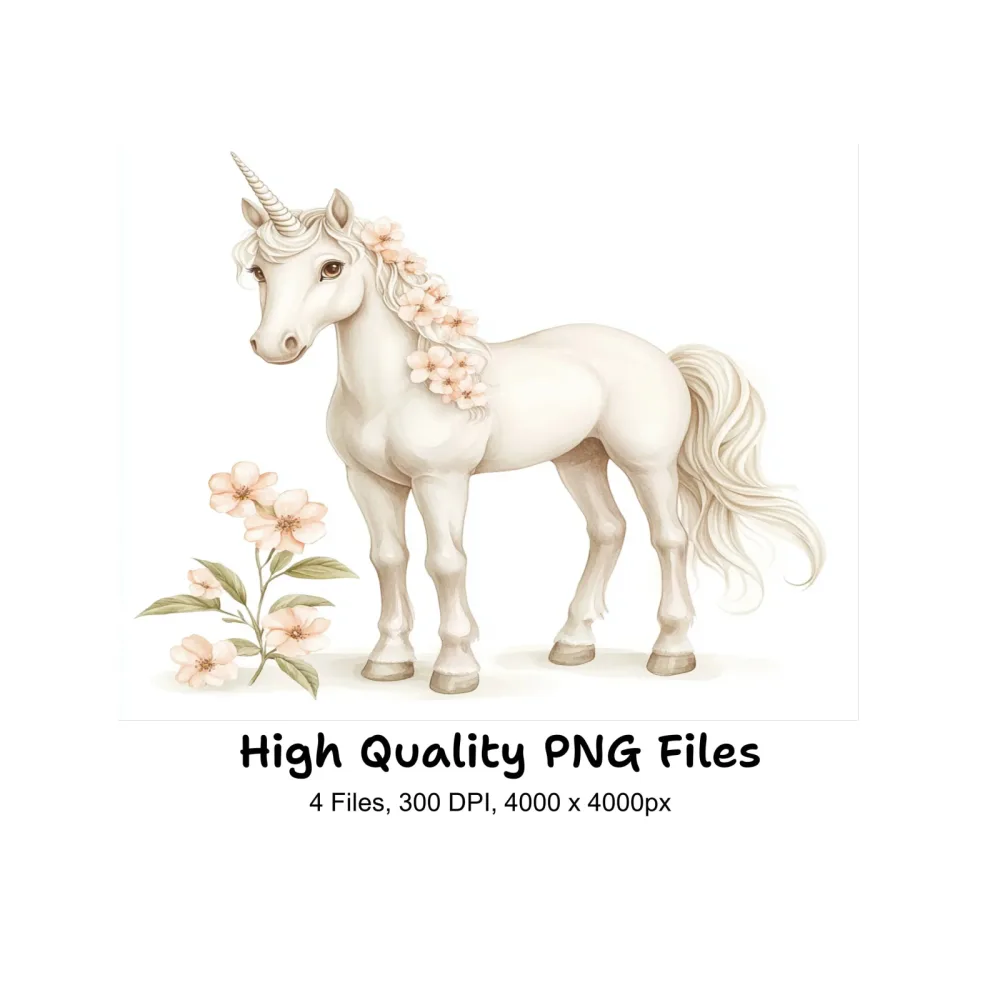 Elegant Floral Unicorn Clipart Bundle