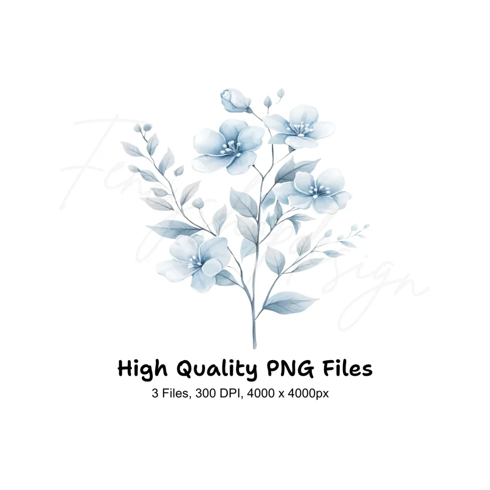 Delicate Blue Floral Clipart Bundle