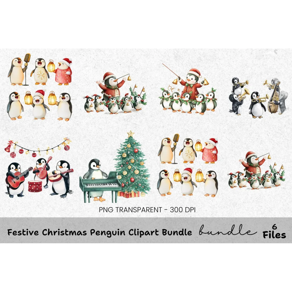 Musical Christmas Penguin Clipart Bundle