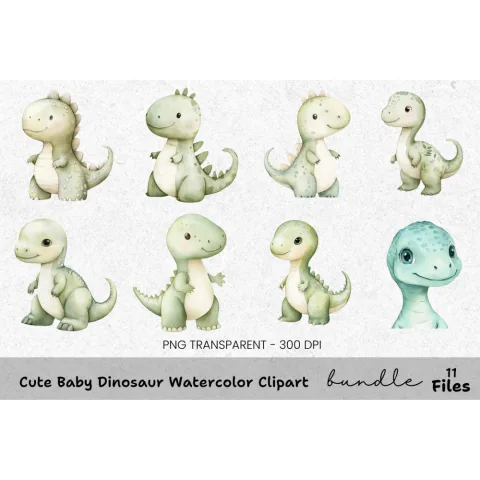 Cute Baby Dinosaur Clipart Bundle