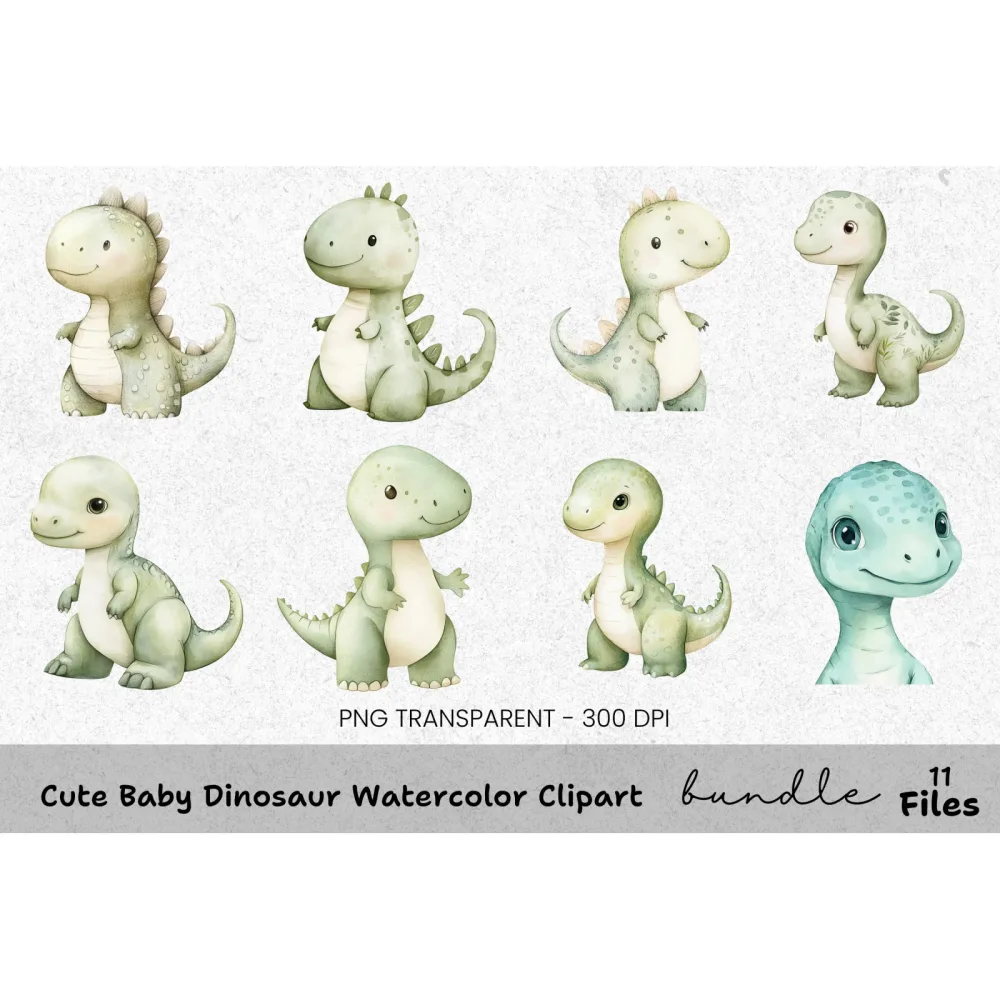 Cute Baby Dinosaur Clipart Bundle