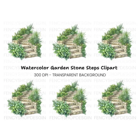 Lush Green Stone Staircase Clipart Bundle