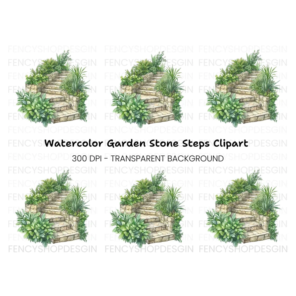 Lush Green Stone Staircase Clipart Bundle