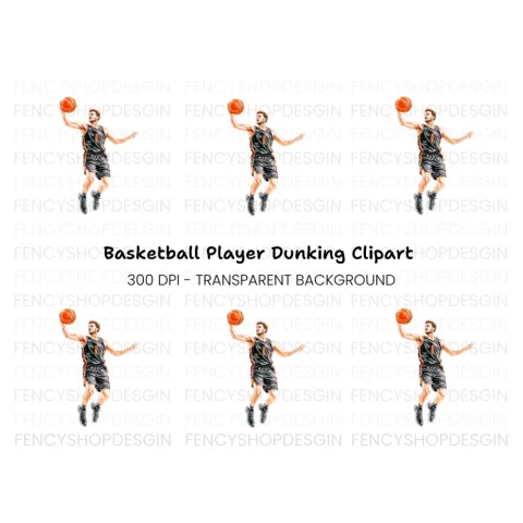 Basketball Player Slam Dunk Clipart Bundle