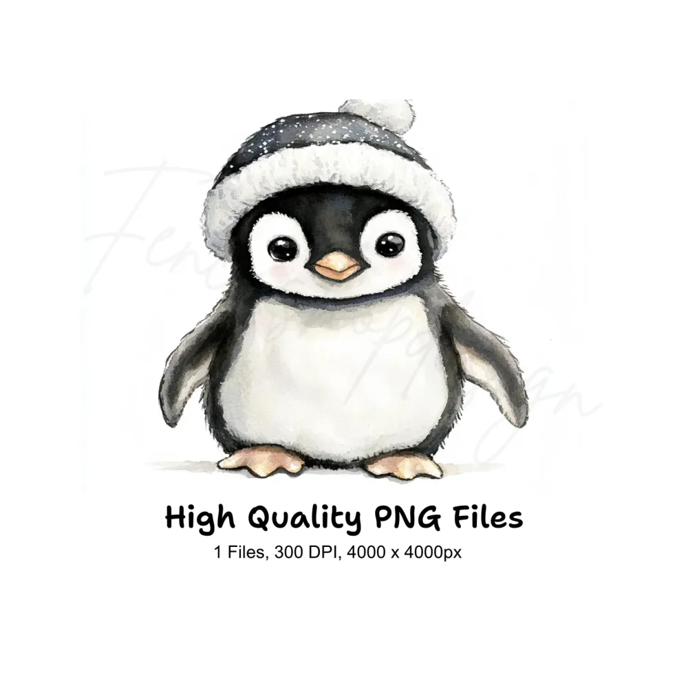 Cute Penguin in Winter Hat Clipart Bundle