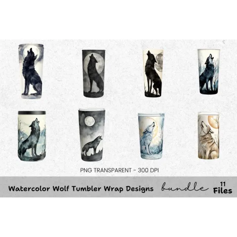 Wolf Tumbler Designs Clipart Bundle