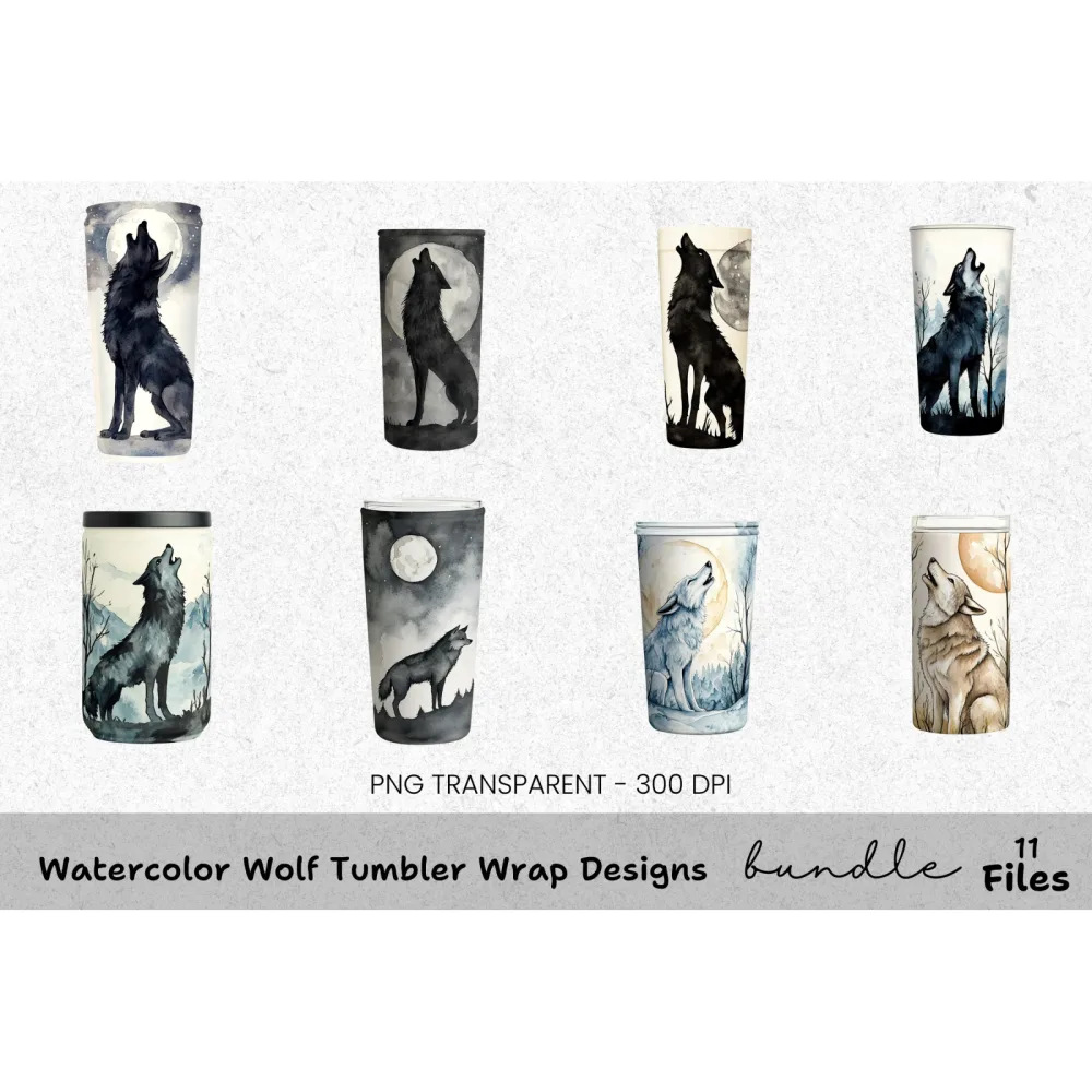 Wolf Tumbler Designs Clipart Bundle