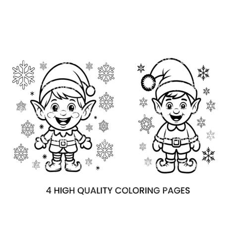 Cute Christmas Elf and Snowflakes Coloring Books