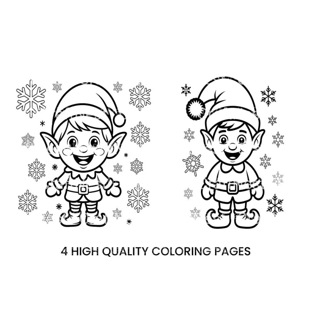 Cute Christmas Elf and Snowflakes Coloring Books