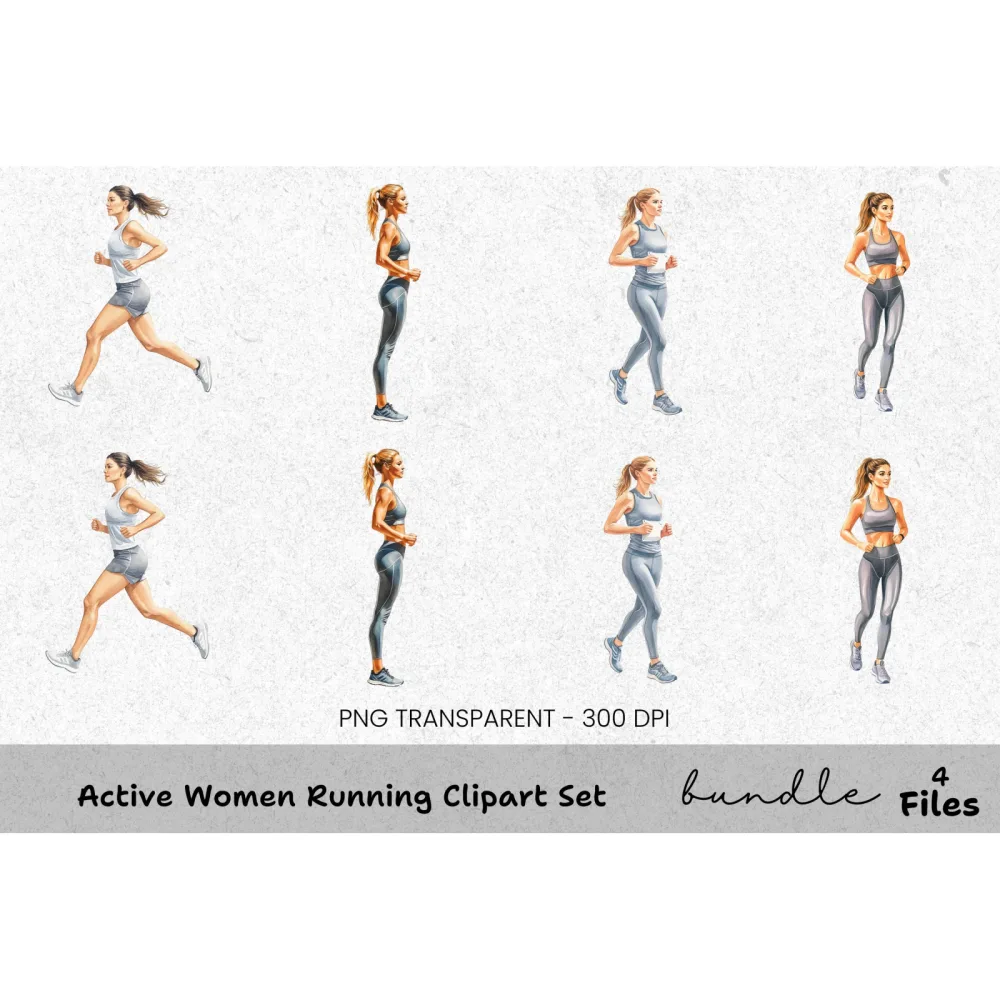 Active Women Running Clipart Bundle