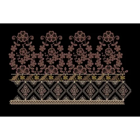 Floral Jacquard Border Purple Tree Embroidery Design