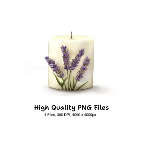 Lavender Candle Illustrations Clipart Bundle