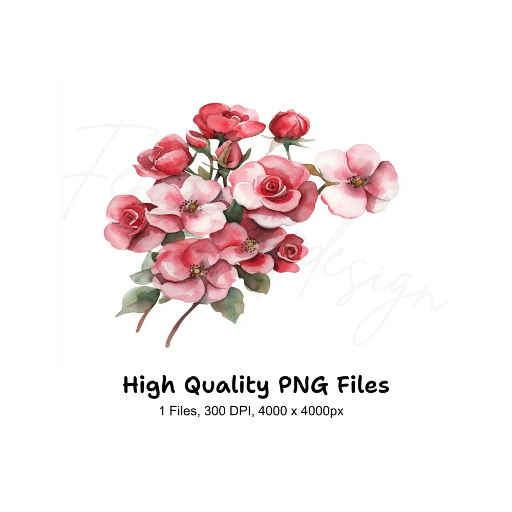 Pink Rose Bouquet Clipart Bundle