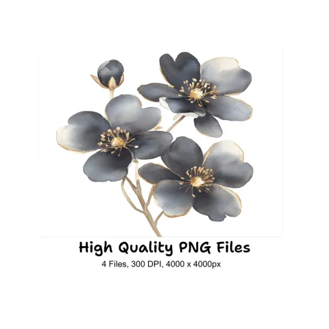 Dark Floral Gold Accents Clipart Bundle