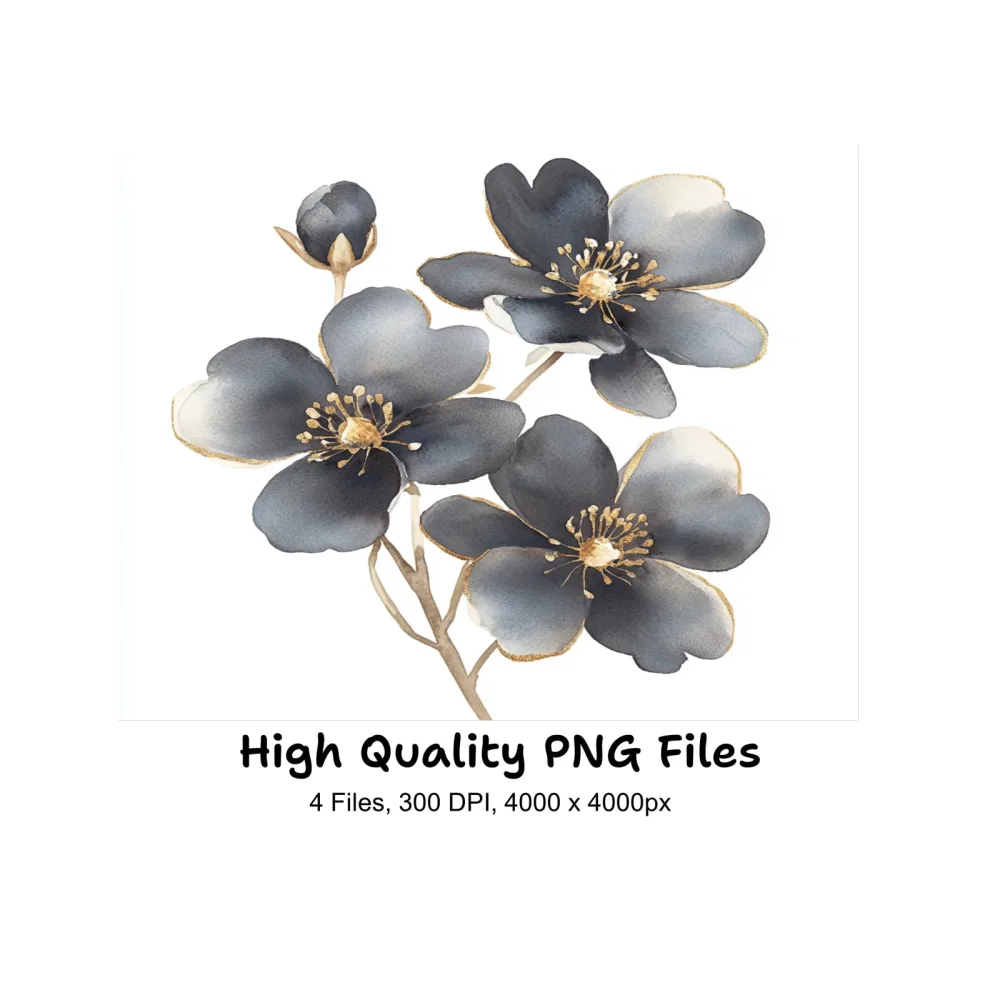 Dark Floral Gold Accents Clipart Bundle