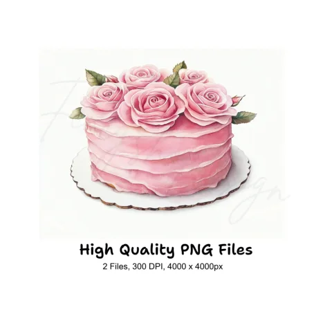 Elegant Pink Rose Cakes Clipart Bundle