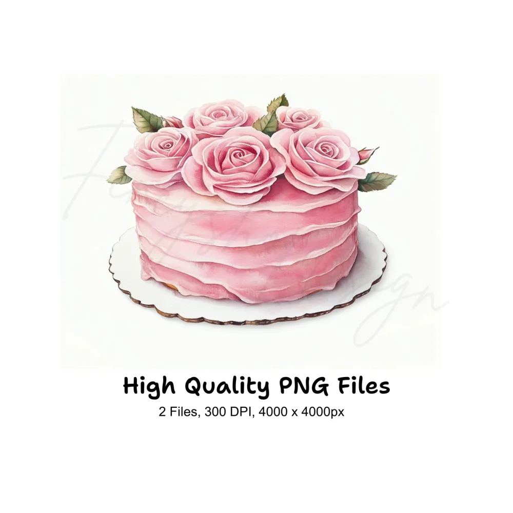 Elegant Pink Rose Cakes Clipart Bundle