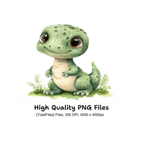 Cute Green Baby Dinosaur Clipart Bundle