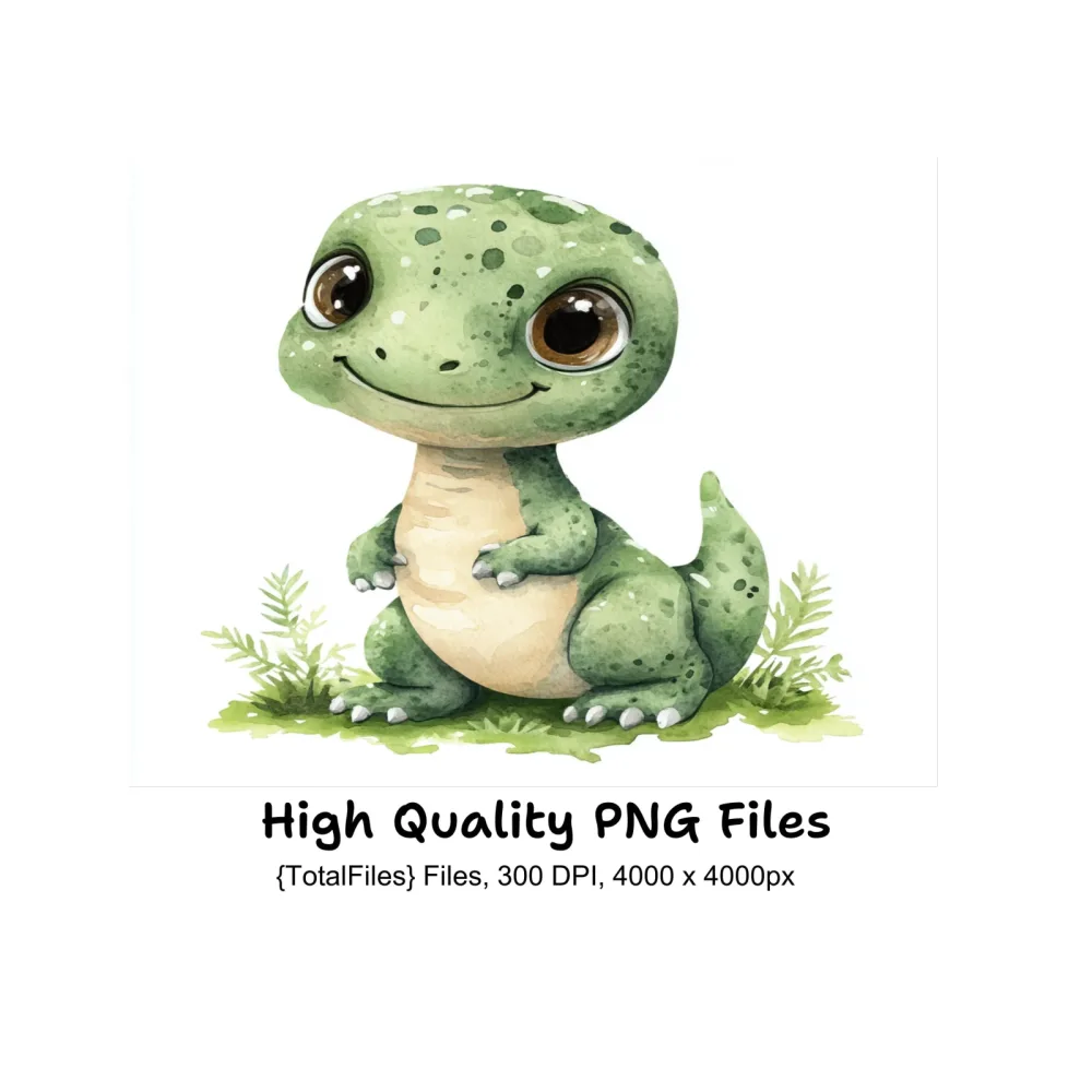 Cute Green Baby Dinosaur Clipart Bundle