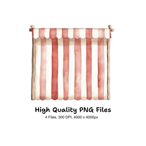 Red and White Striped Awning Clipart Bundle