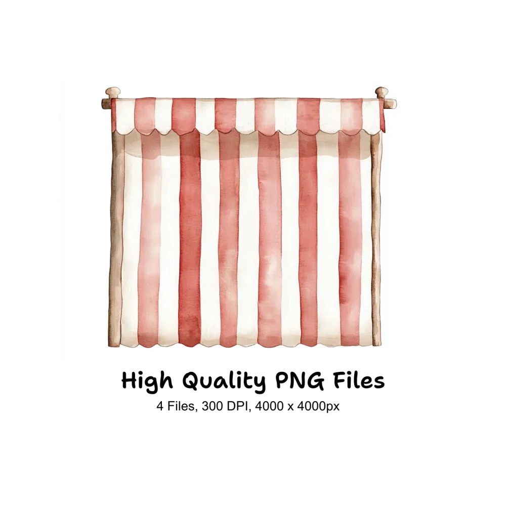 Red and White Striped Awning Clipart Bundle