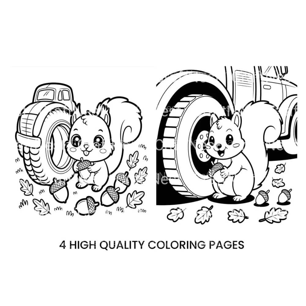 Cute Squirrel and Truck Coloring Books