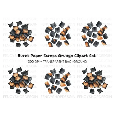 Scattered Burnt Pieces Clipart Bundle