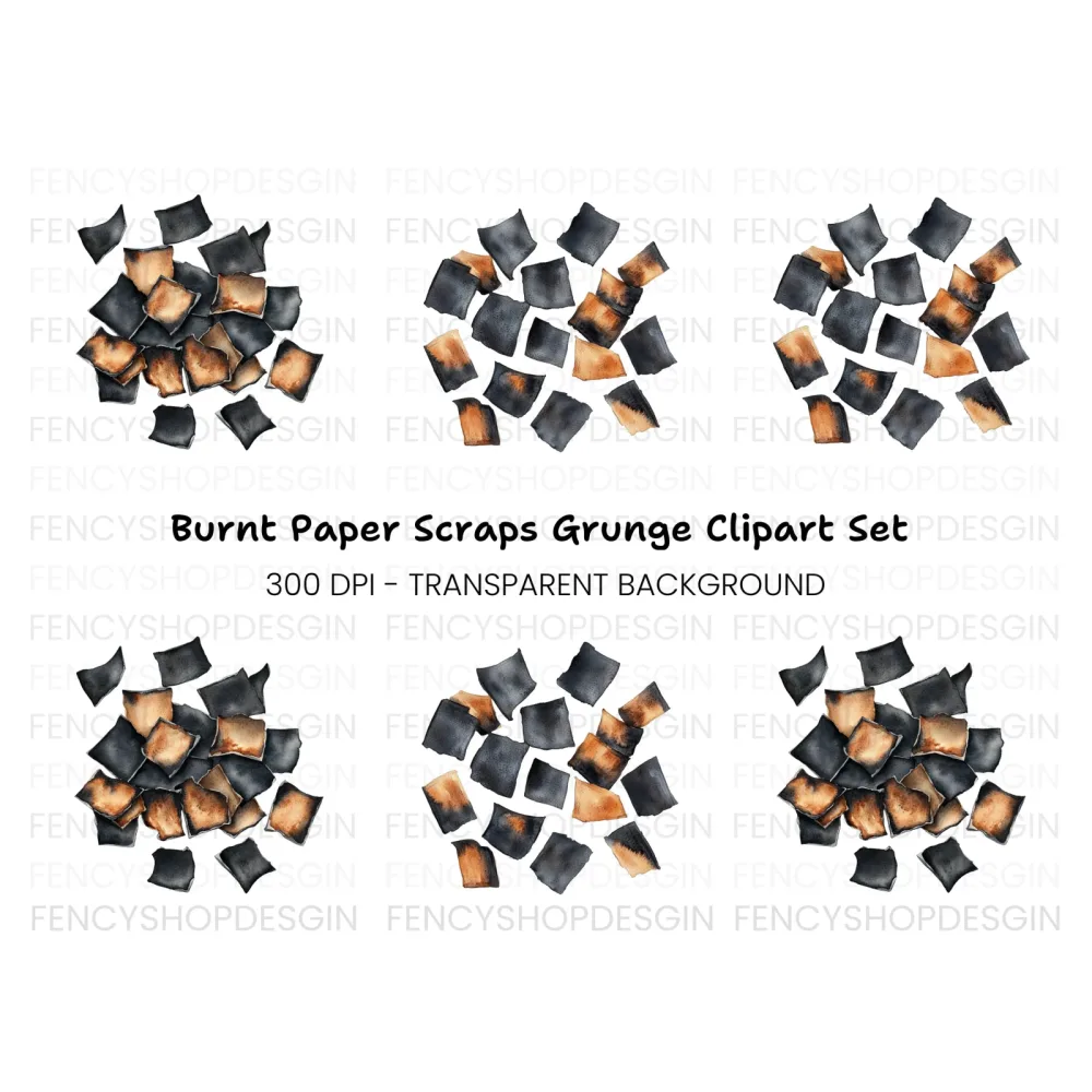 Scattered Burnt Pieces Clipart Bundle