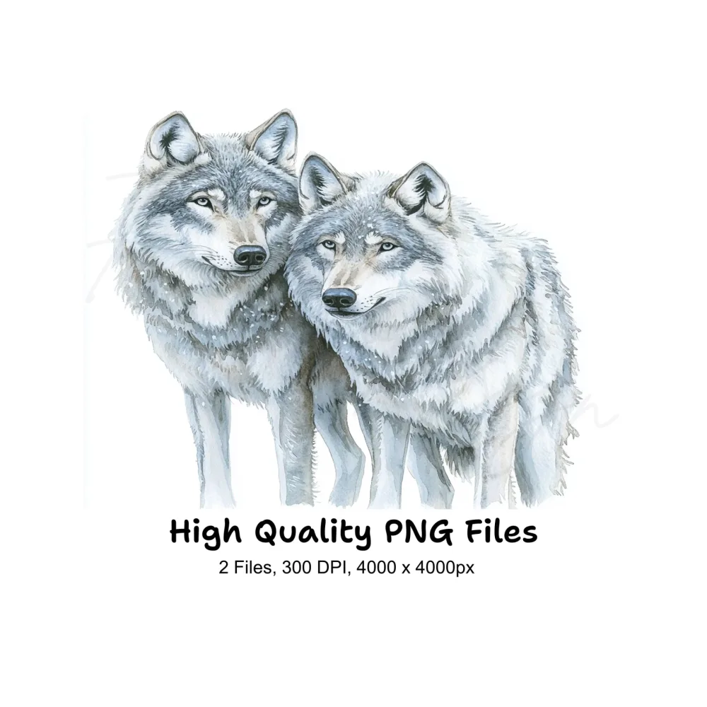 Gray Wolf Couple Clipart Bundle