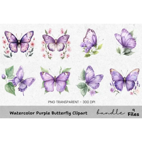 Purple Butterfly Clipart Bundle