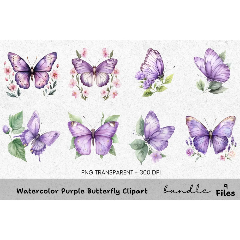 Purple Butterfly Clipart Bundle