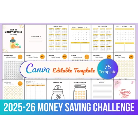 Money Saving Challenge Planner Editable Template