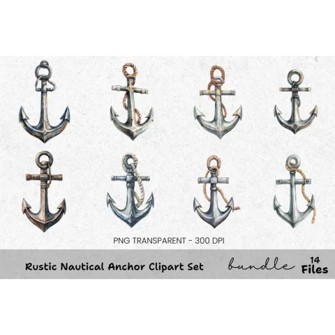 Rustic Nautical Anchor Clipart Bundle