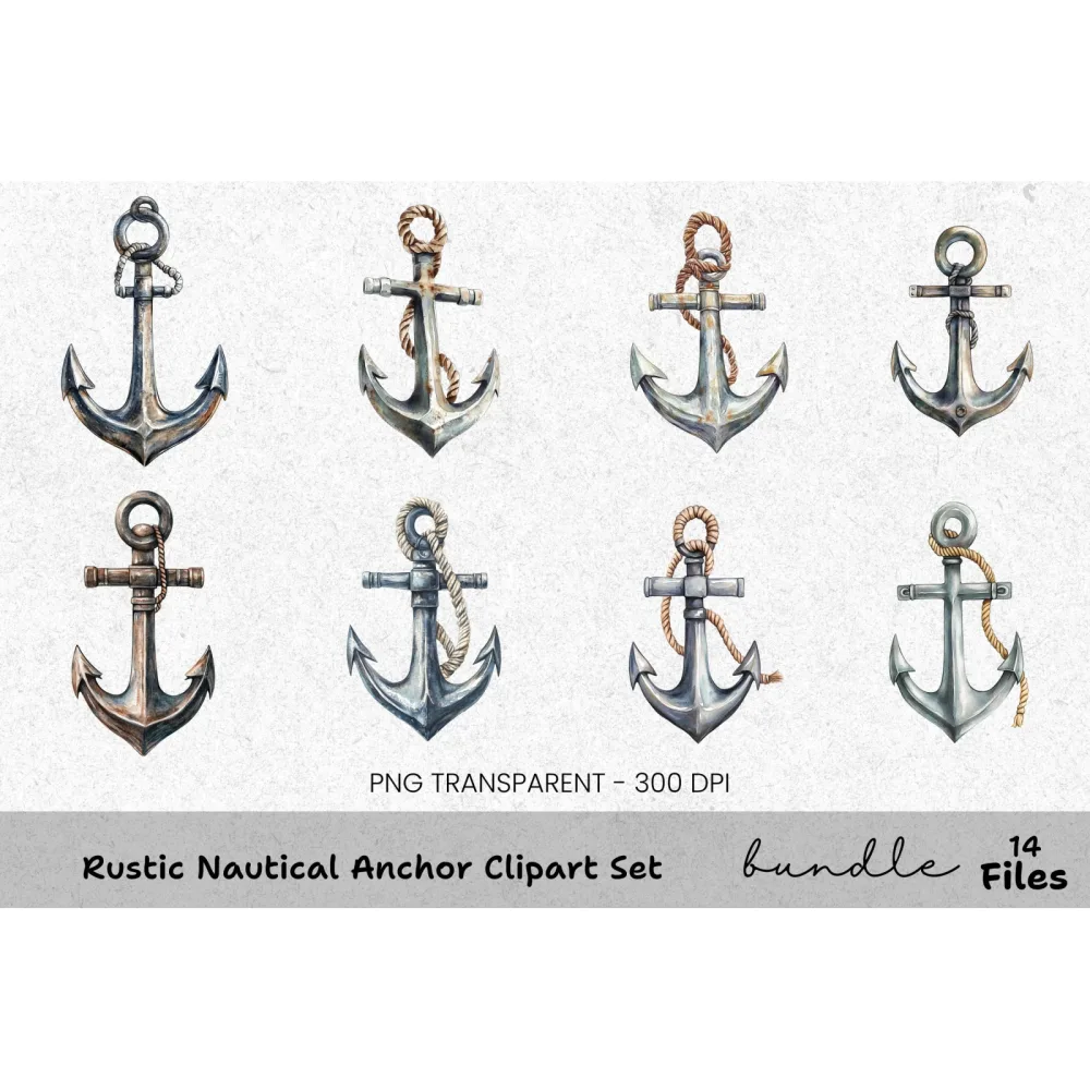 Rustic Nautical Anchor Clipart Bundle