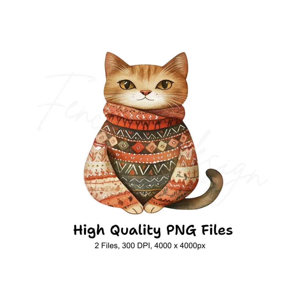 Cute Cats in Sweaters Clipart Bundle