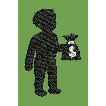 Figure Holding Currency Bag Embroidery Design
