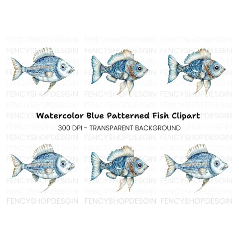 Decorative Blue Fish Clipart Bundle