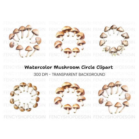 Earthy Mushroom Circle Clipart Bundle