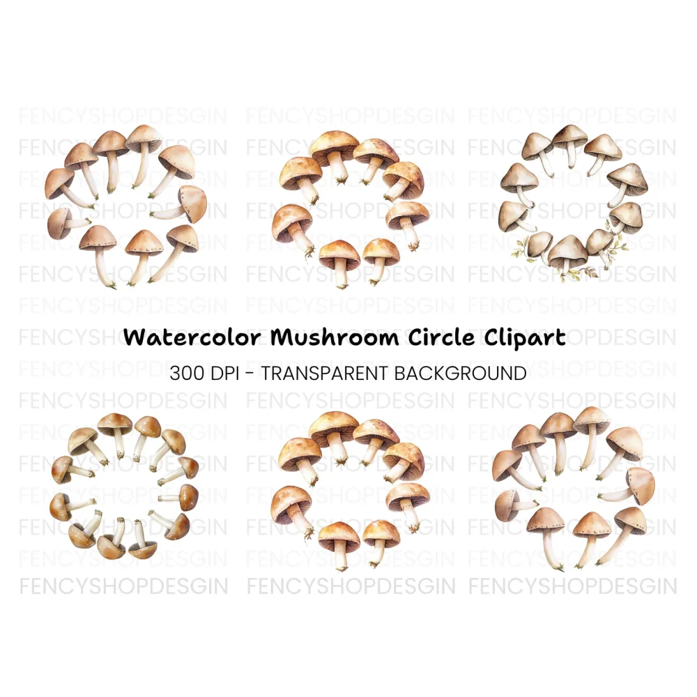 Earthy Mushroom Circle Clipart Bundle