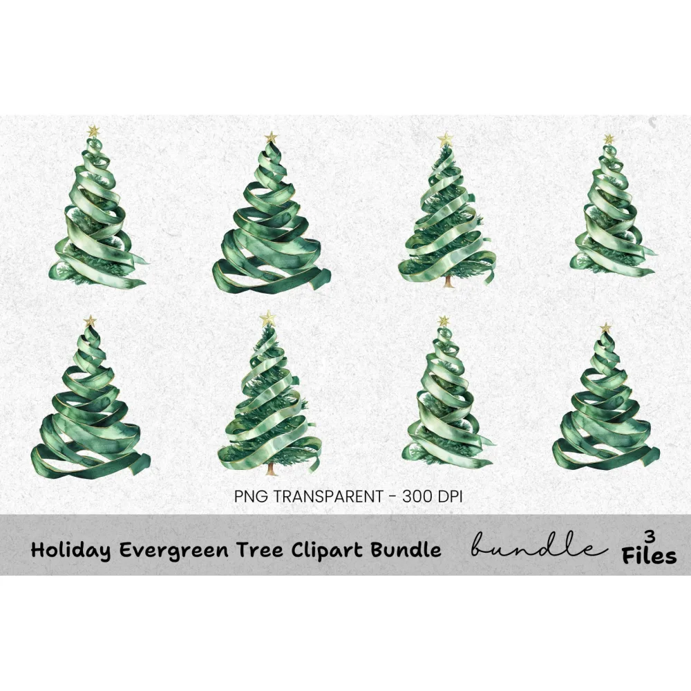 Holiday Evergreen Tree Clipart Bundle
